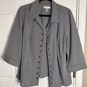 CJ Banks Gray Button-Up Blazer w 3/4 sleeves lightweight perfect for Spring